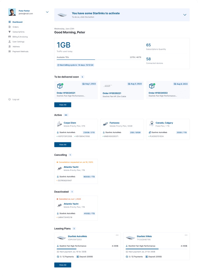 Starlink Subscriptions management Features 1